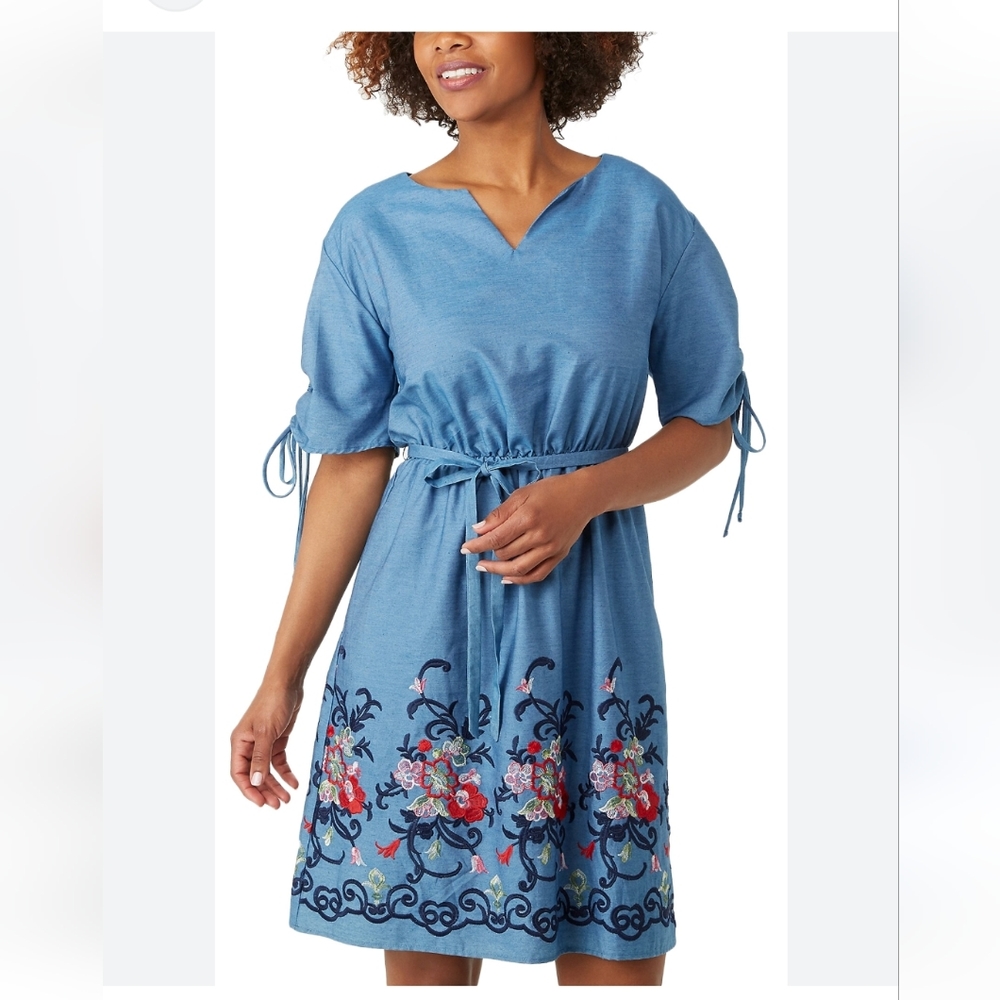 Roz & Ali Blue Embroidered Midi Dress